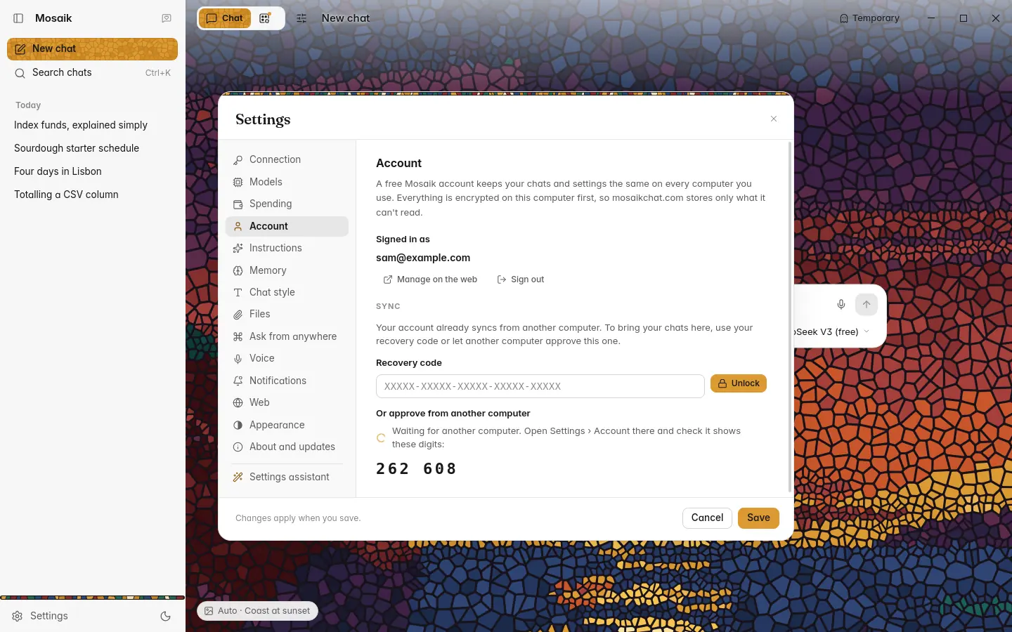 Settings, Account, on a new computer waiting for approval, light theme