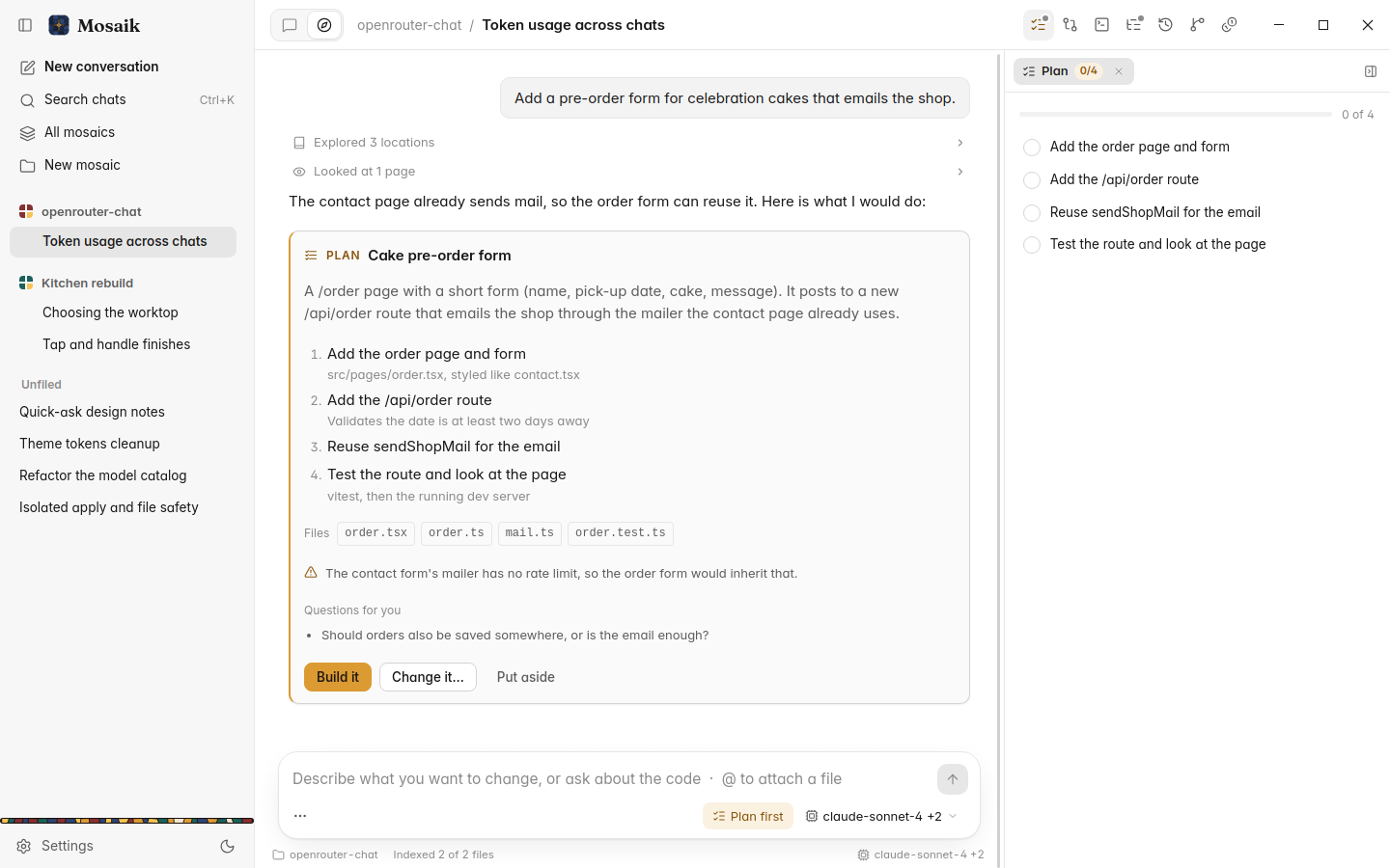 A plan card waiting for approval in a code session, light theme