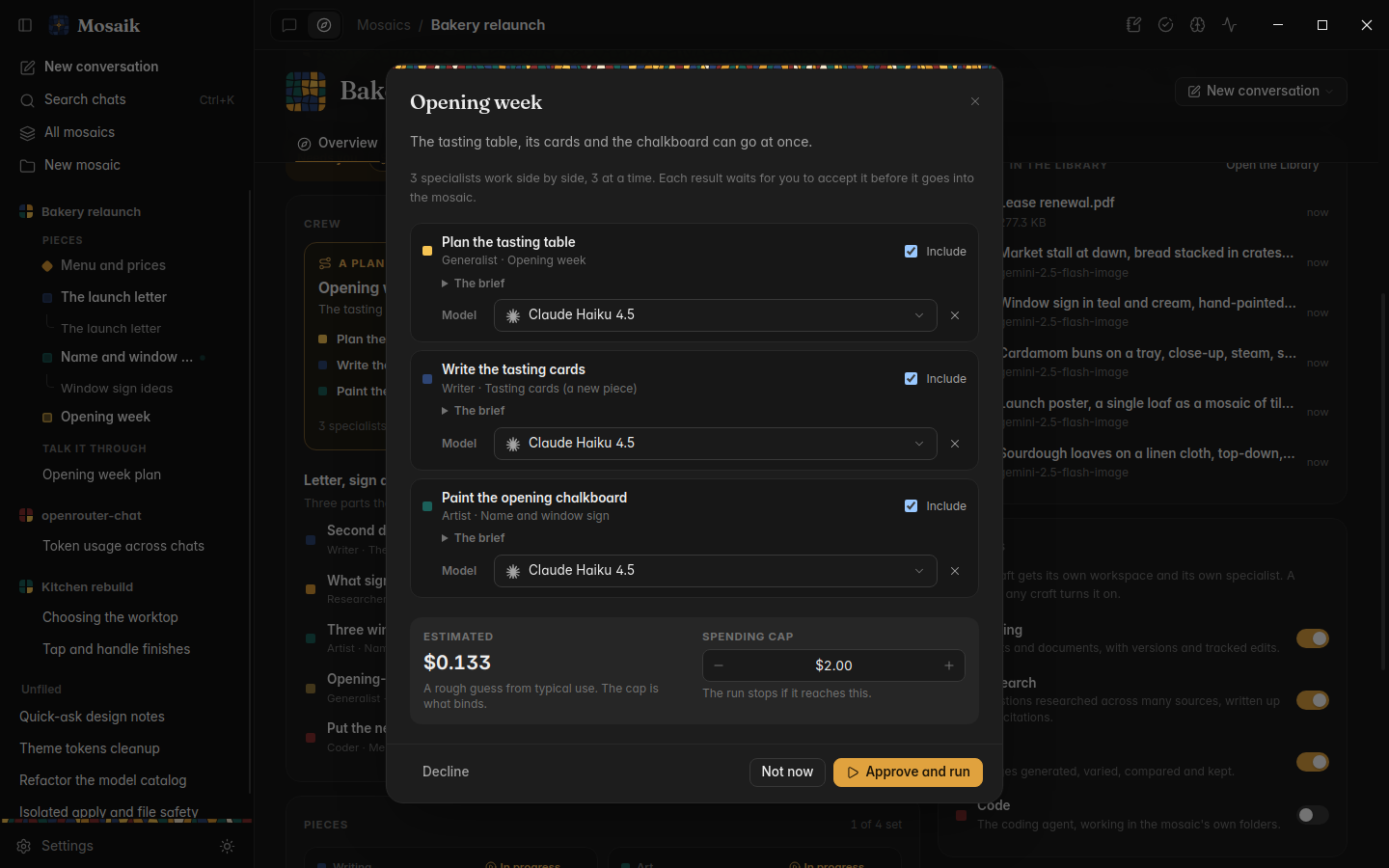 A crew plan waiting for approval, dark theme