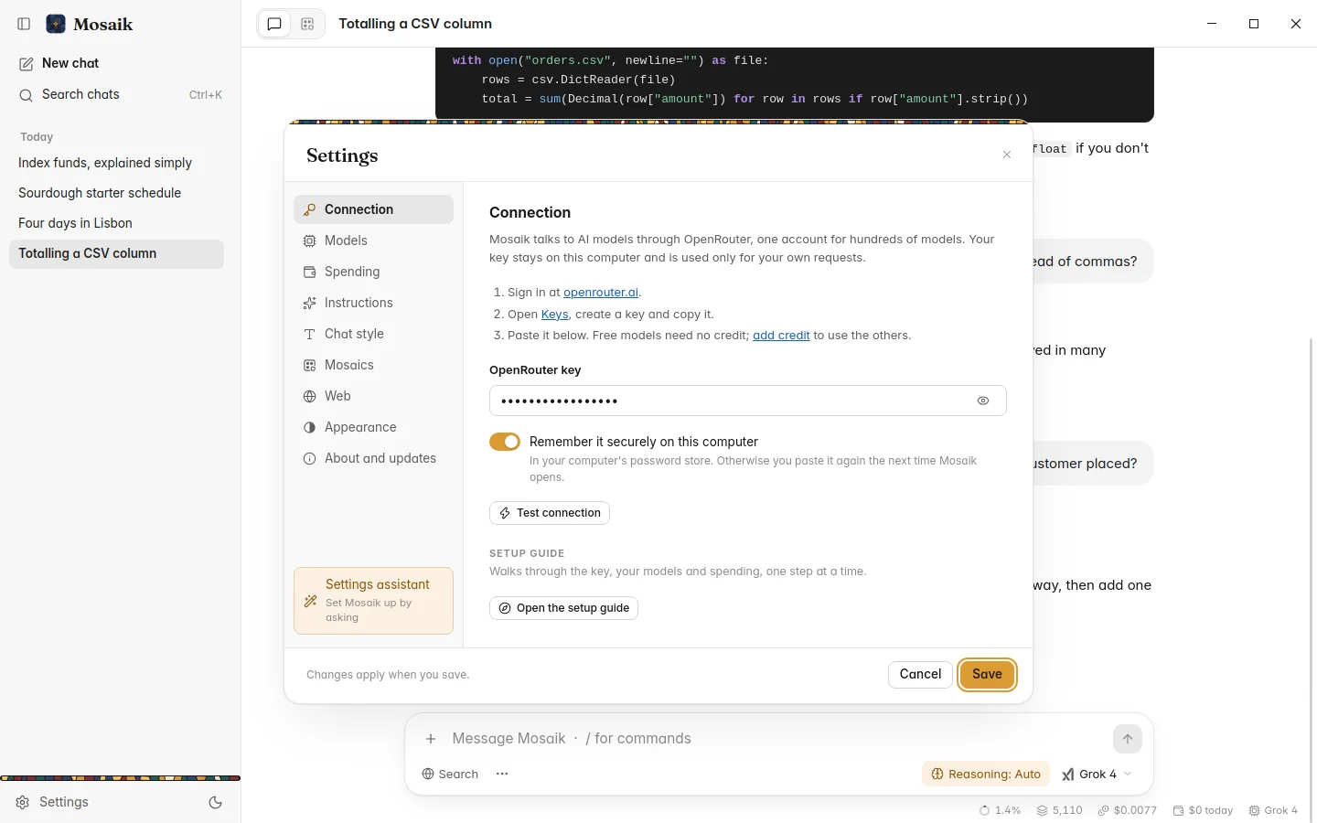 Settings, open on the Connection page, light theme